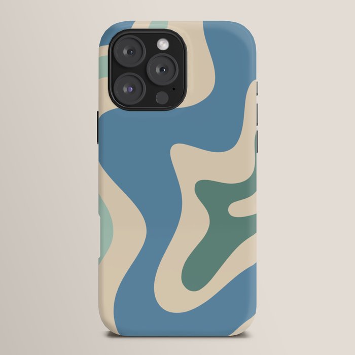 Retro Liquid Swirl Abstract Pattern Blue Aqua Teal Beige iPhone Case Gallery Image 16