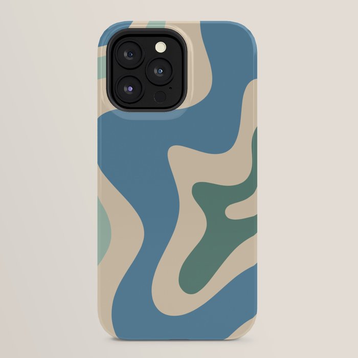 Retro Liquid Swirl Abstract Pattern Blue Aqua Teal Beige iPhone Case Gallery Image 24