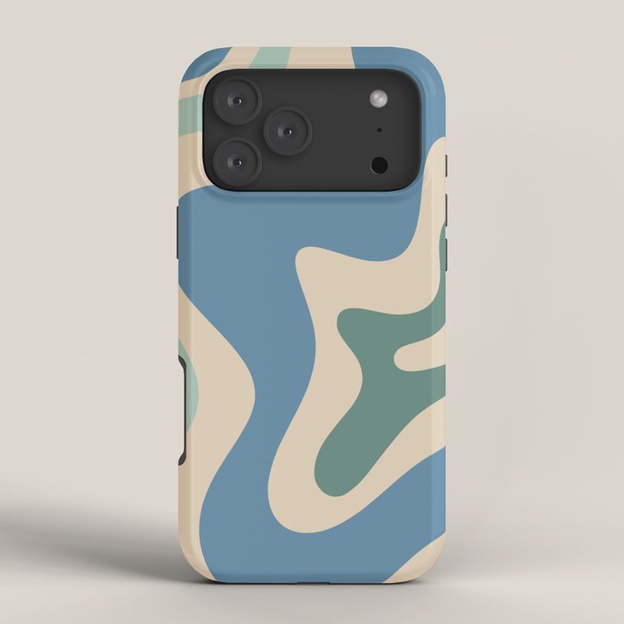 Retro Liquid Swirl Abstract Pattern Blue Aqua Teal Beige iPhone Case Gallery Image 4