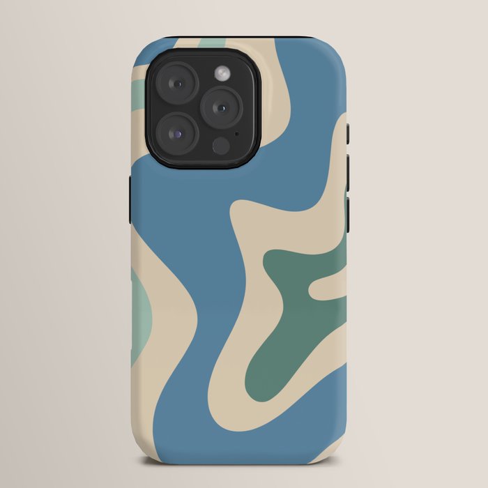 Retro Liquid Swirl Abstract Pattern Blue Aqua Teal Beige iPhone Case Gallery Image 15