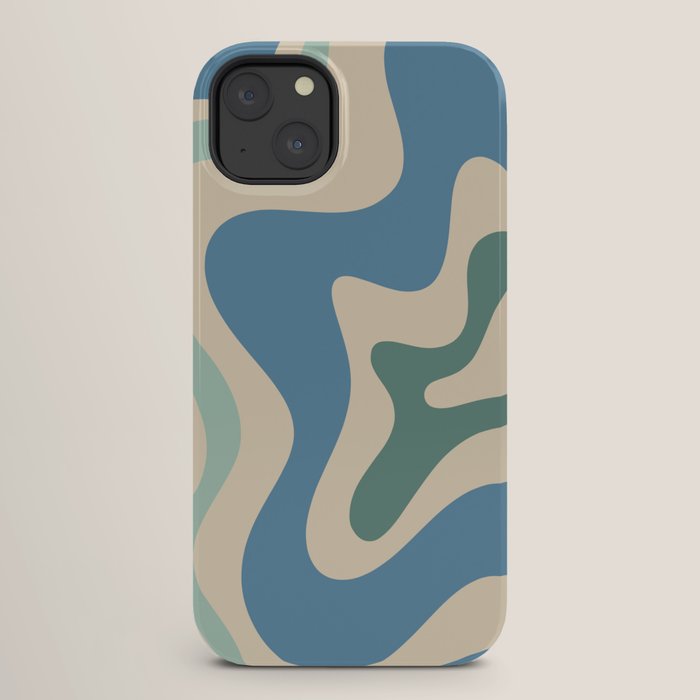 Retro Liquid Swirl Abstract Pattern Blue Aqua Teal Beige iPhone Case Gallery Image 26