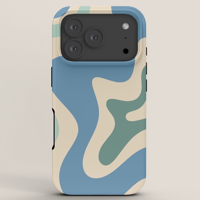 Retro Liquid Swirl Abstract Pattern Blue Aqua Teal Beige iPhone Case Gallery Image 7