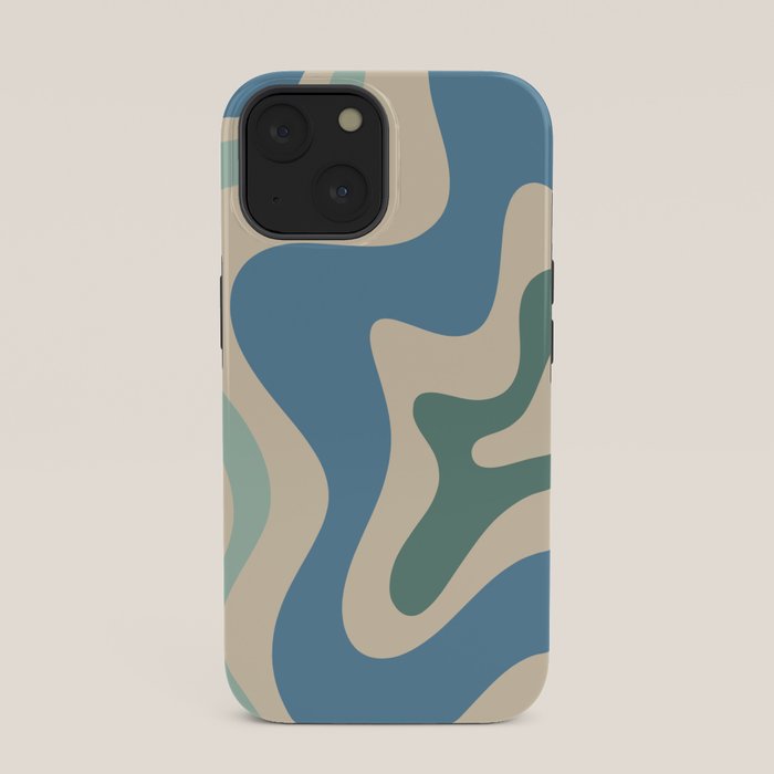 Retro Liquid Swirl Abstract Pattern Blue Aqua Teal Beige iPhone Case Gallery Image 33