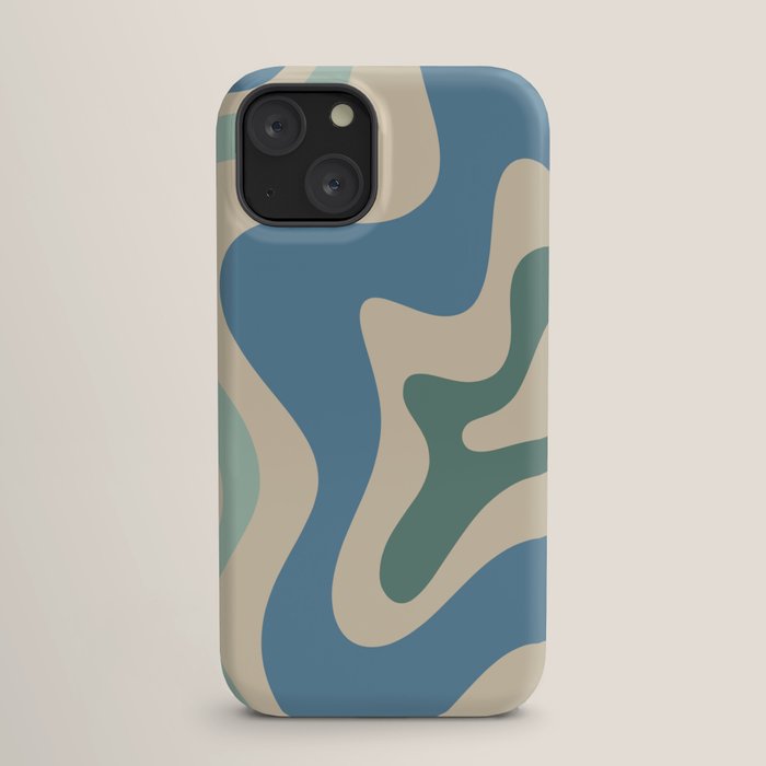 Retro Liquid Swirl Abstract Pattern Blue Aqua Teal Beige iPhone Case Gallery Image 17