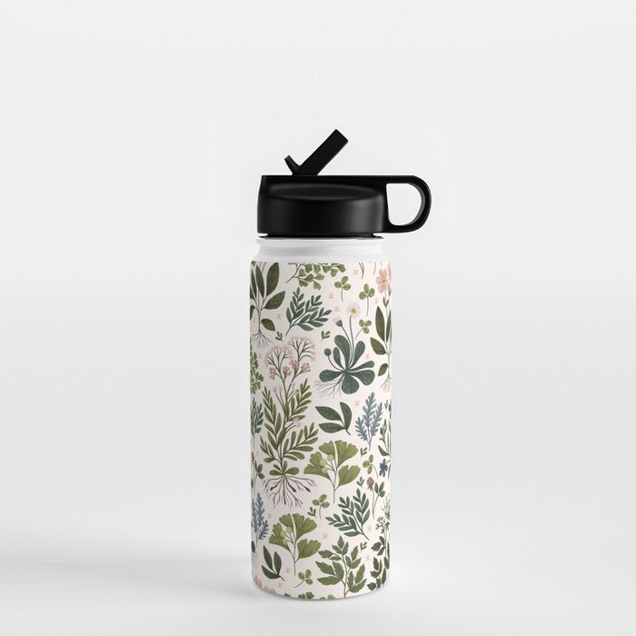 Herbarium ~ vintage inspired botanical art print ~ white Water Bottle Gallery Image 1