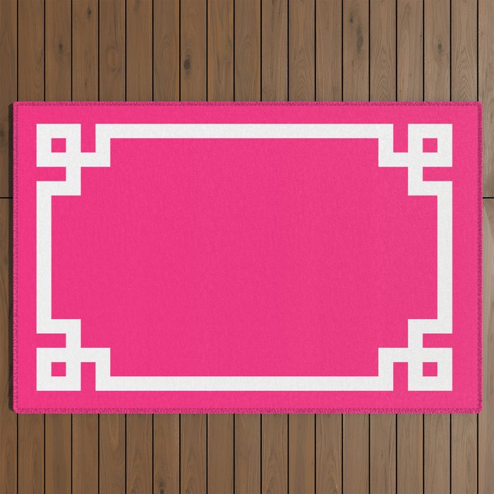 Light Hot Pink and White Greek Key Outdoor Rug Gallery Image 2