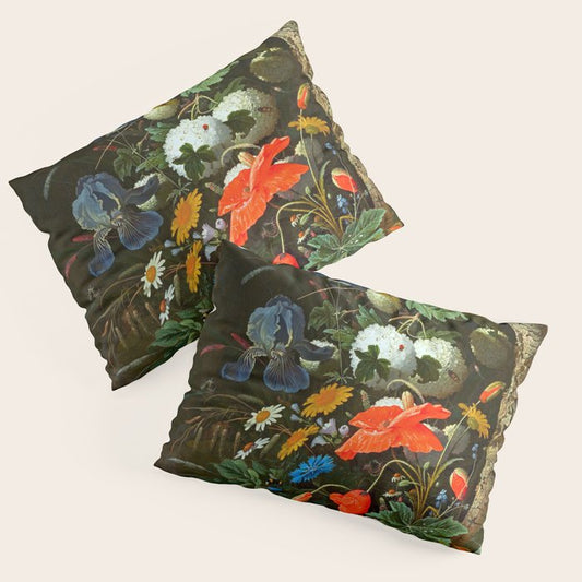 Abraham Mignon Flowers in a Forest Landscape Pillow Sham Gallery Image 1