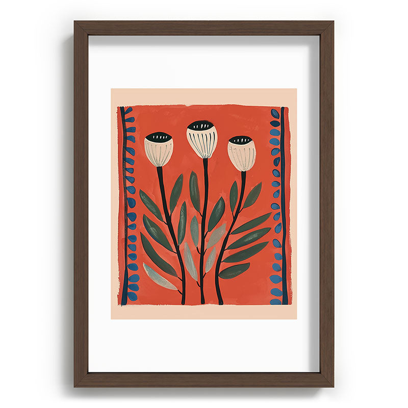 Terracotta Poppy Pod Folk Art Framed Art Print Gallery Image 65