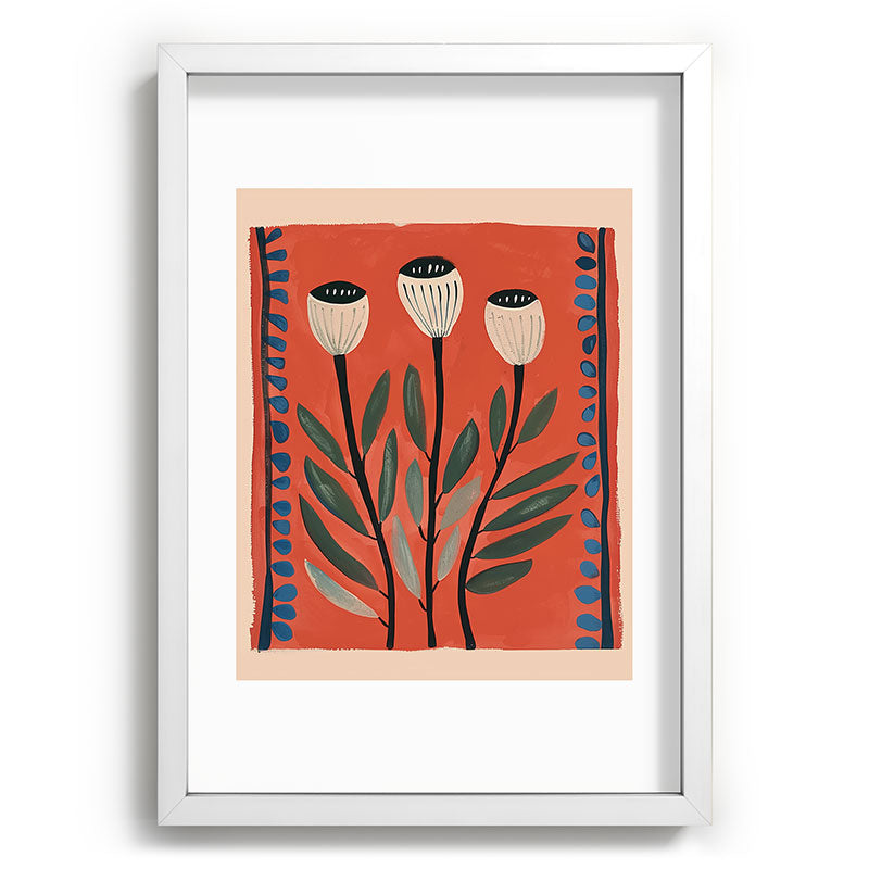 Terracotta Poppy Pod Folk Art Framed Art Print Gallery Image 77