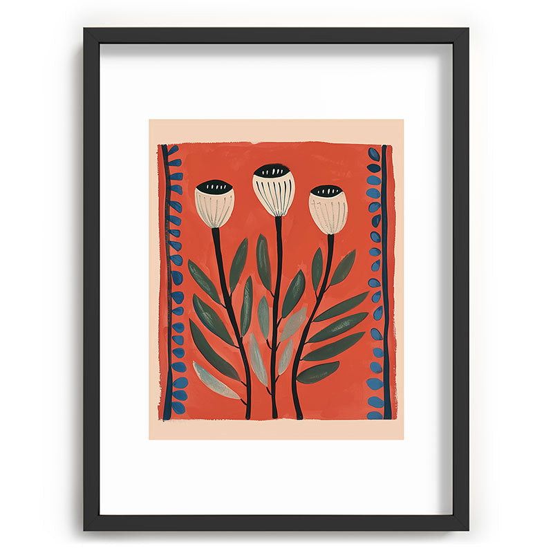 Terracotta Poppy Pod Folk Art Framed Art Print Gallery Image 60