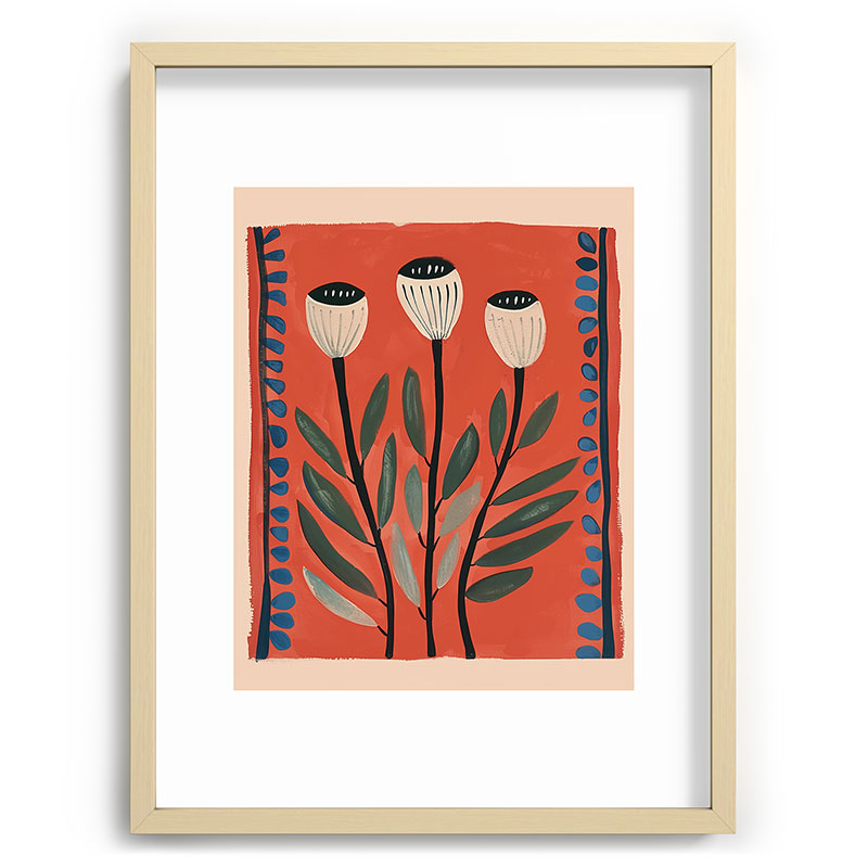 Terracotta Poppy Pod Folk Art Framed Art Print Gallery Image 72