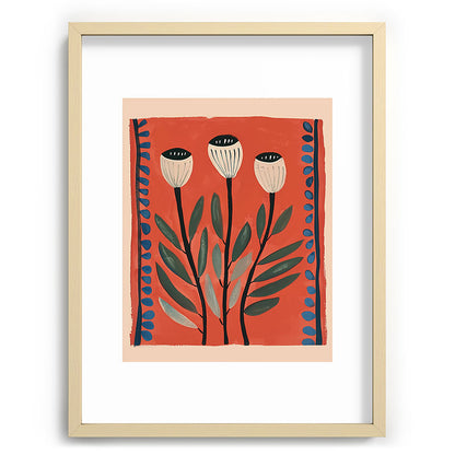 Terracotta Poppy Pod Folk Art Framed Art Print Gallery Image 73
