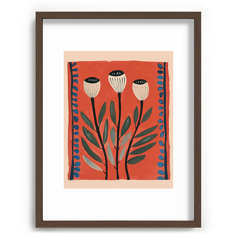 Terracotta Poppy Pod Folk Art Framed Art Print Gallery Image 67