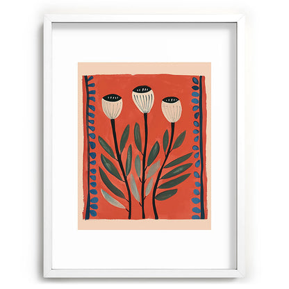 Terracotta Poppy Pod Folk Art Framed Art Print Gallery Image 79