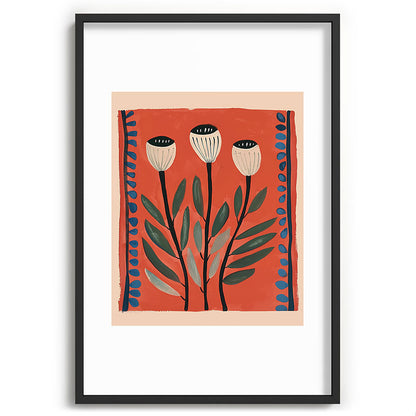 Terracotta Poppy Pod Folk Art Framed Art Print Gallery Image 62