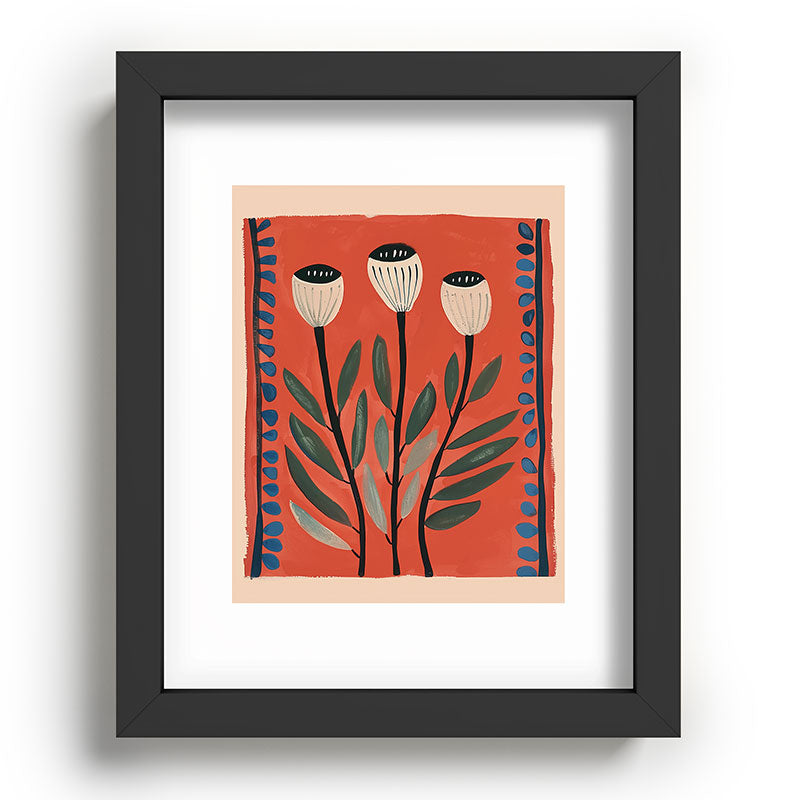 Terracotta Poppy Pod Folk Art Framed Art Print Gallery Image 57