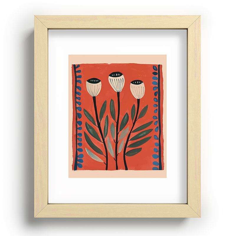 Terracotta Poppy Pod Folk Art Framed Art Print Gallery Image 69