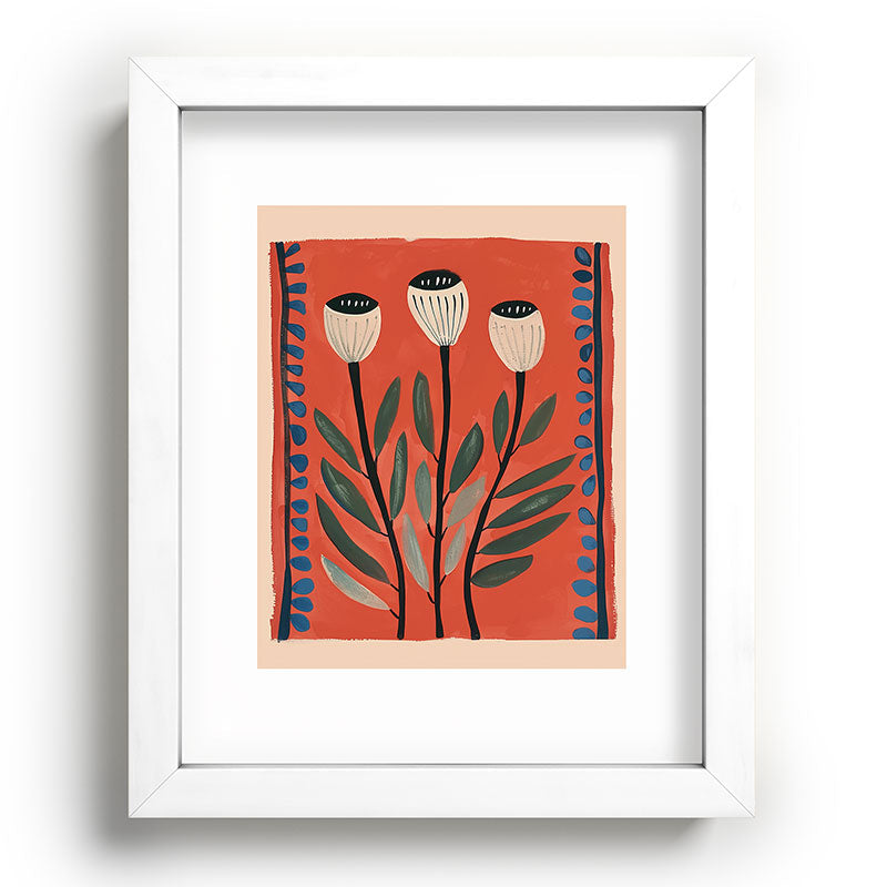 Terracotta Poppy Pod Folk Art Framed Art Print Gallery Image 75