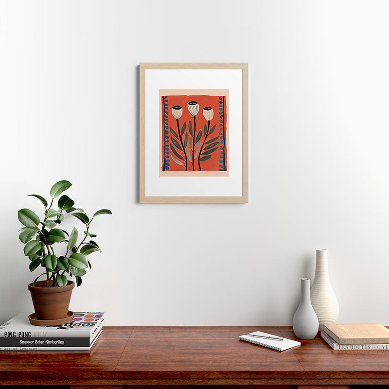 Terracotta Poppy Pod Folk Art Framed Art Print Gallery Image 47