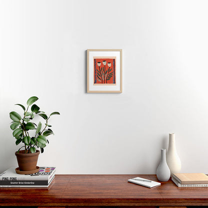 Terracotta Poppy Pod Folk Art Framed Art Print Gallery Image 16