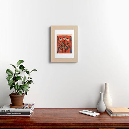 Terracotta Poppy Pod Folk Art Framed Art Print Gallery Image 45