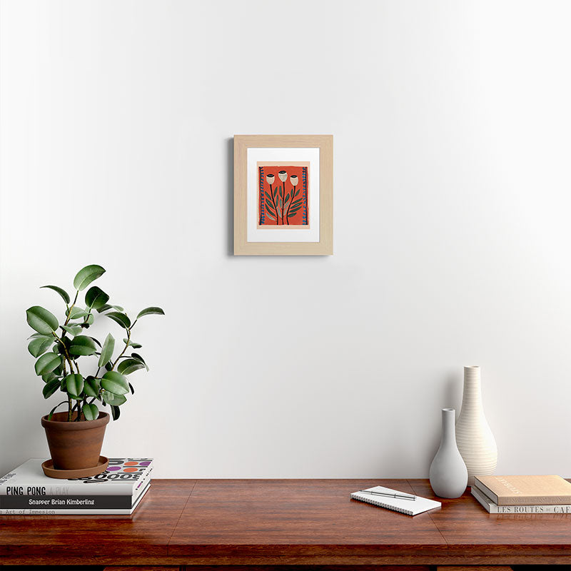Terracotta Poppy Pod Folk Art Framed Art Print Gallery Image 44