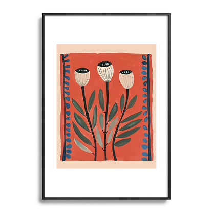 Terracotta Poppy Pod Folk Art Framed Art Print Gallery Image 83