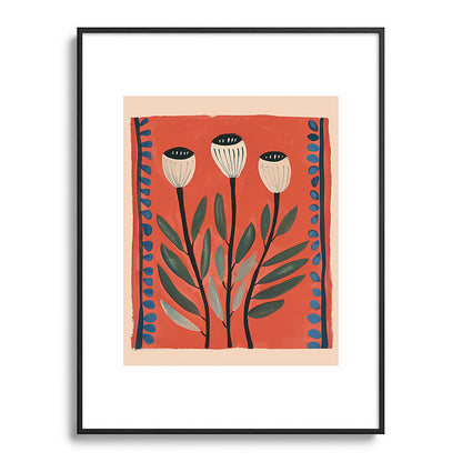 Terracotta Poppy Pod Folk Art Framed Art Print Gallery Image 85