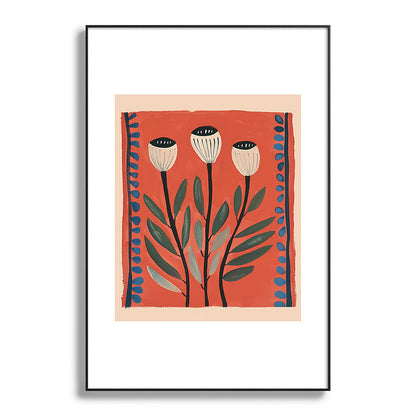 Terracotta Poppy Pod Folk Art Framed Art Print Gallery Image 86