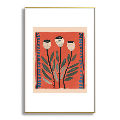 Terracotta Poppy Pod Folk Art Framed Art Print Gallery Image 93