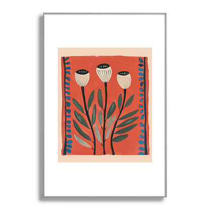 Terracotta Poppy Pod Folk Art Framed Art Print Gallery Image 100