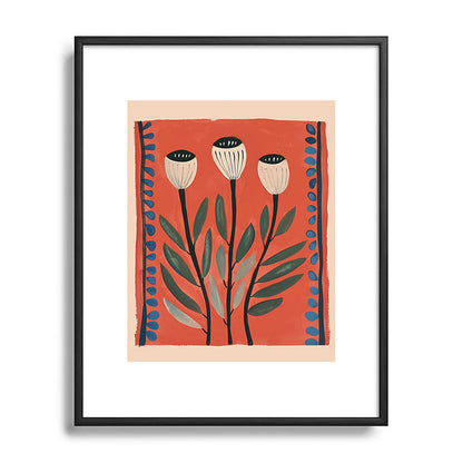 Terracotta Poppy Pod Folk Art Framed Art Print Gallery Image 82