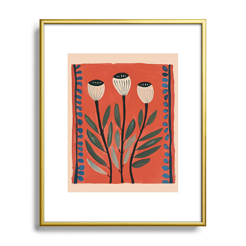 Terracotta Poppy Pod Folk Art Framed Art Print Gallery Image 88