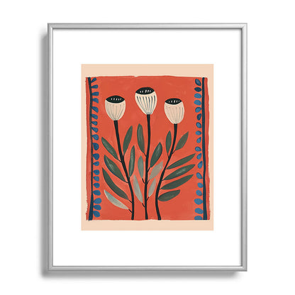 Terracotta Poppy Pod Folk Art Framed Art Print Gallery Image 95
