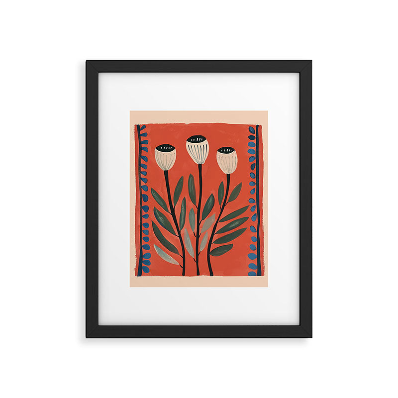 Terracotta Poppy Pod Folk Art Framed Art Print Gallery Image 4