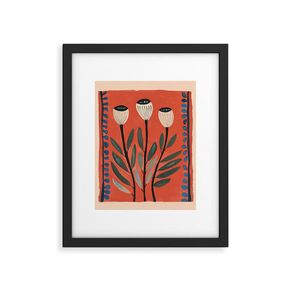 Terracotta Poppy Pod Folk Art Framed Art Print Gallery Image 4