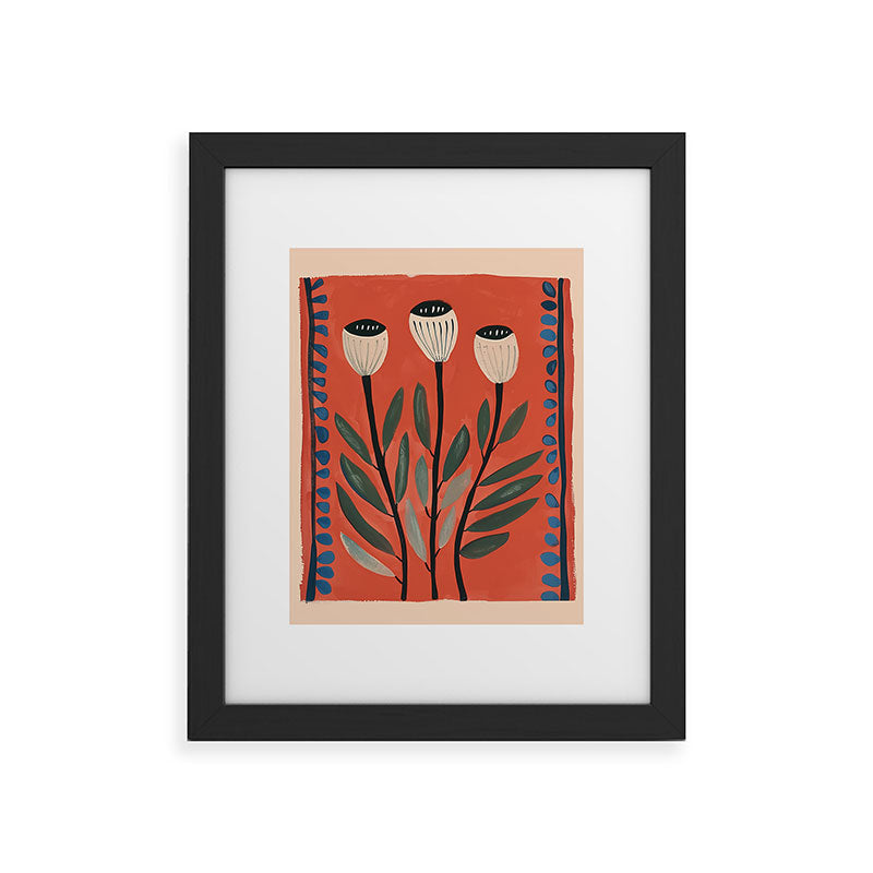Terracotta Poppy Pod Folk Art Framed Art Print Gallery Image 33