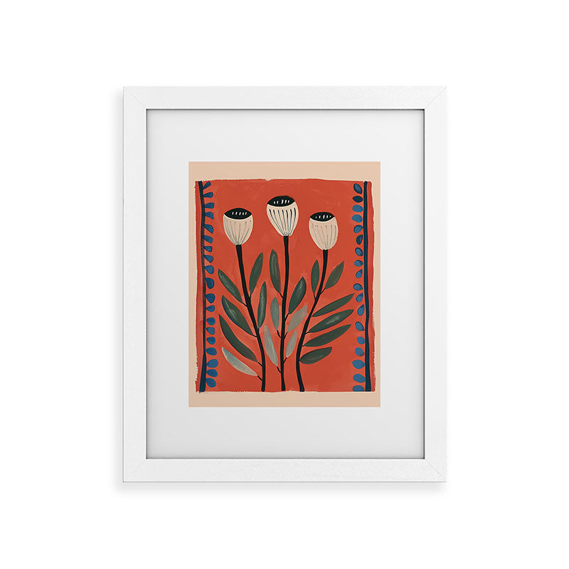 Terracotta Poppy Pod Folk Art Framed Art Print Gallery Image 54