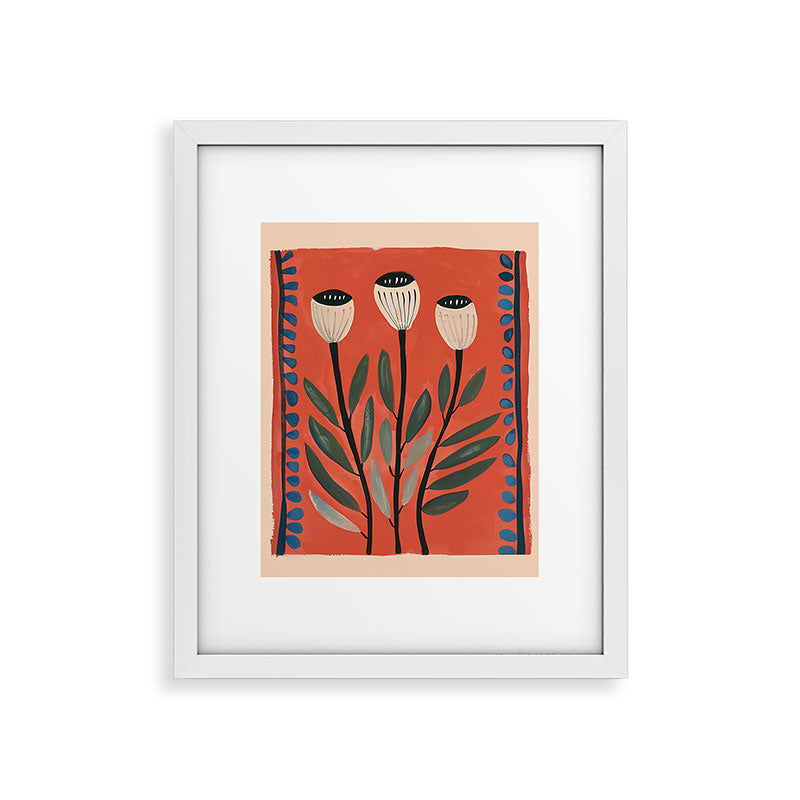 Terracotta Poppy Pod Folk Art Framed Art Print Gallery Image 26