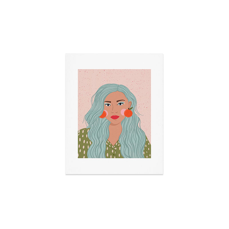 Woman Portrait- Clementines Earrings Art Print Gallery Image 1