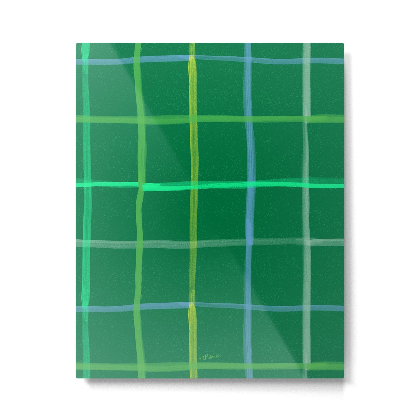 Abstract Tennis Net Pattern in Grass Green Metal Print Gallery Image 2