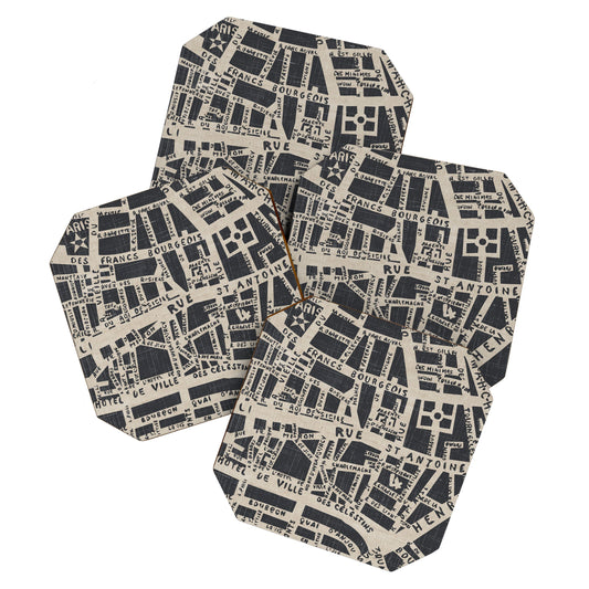 PARIS MAP BLACK RUSTIC Coaster Gallery Image 1