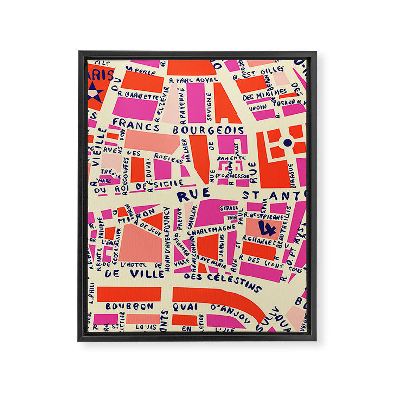 paris map pink Framed Canvas Print Gallery Image 1