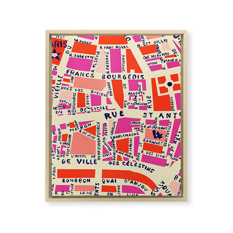 paris map pink Framed Canvas Print Gallery Image 21