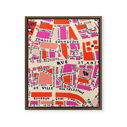 paris map pink Framed Canvas Print Gallery Image 13