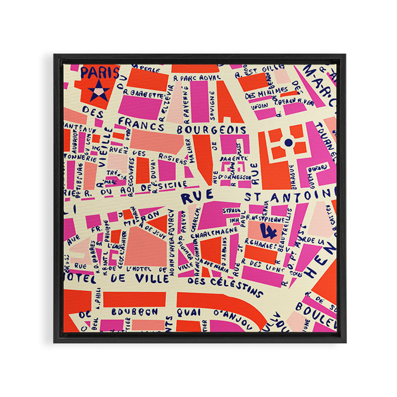 paris map pink Framed Canvas Print Gallery Image 6