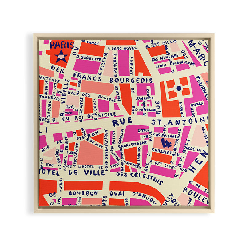 paris map pink Framed Canvas Print Gallery Image 24