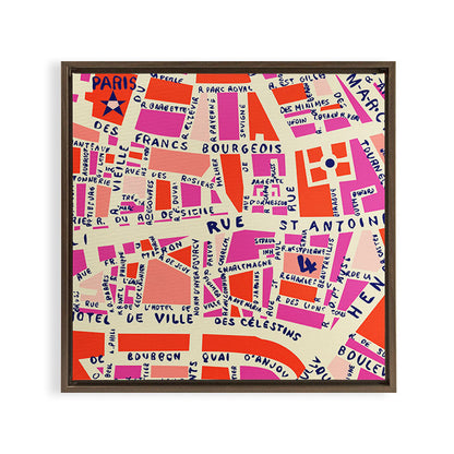 paris map pink Framed Canvas Print Gallery Image 18