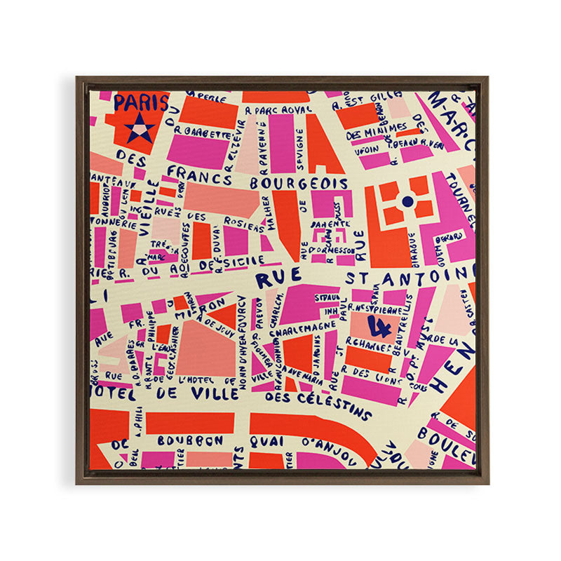 paris map pink Framed Canvas Print Gallery Image 15