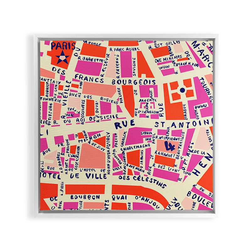 paris map pink Framed Canvas Print Gallery Image 33